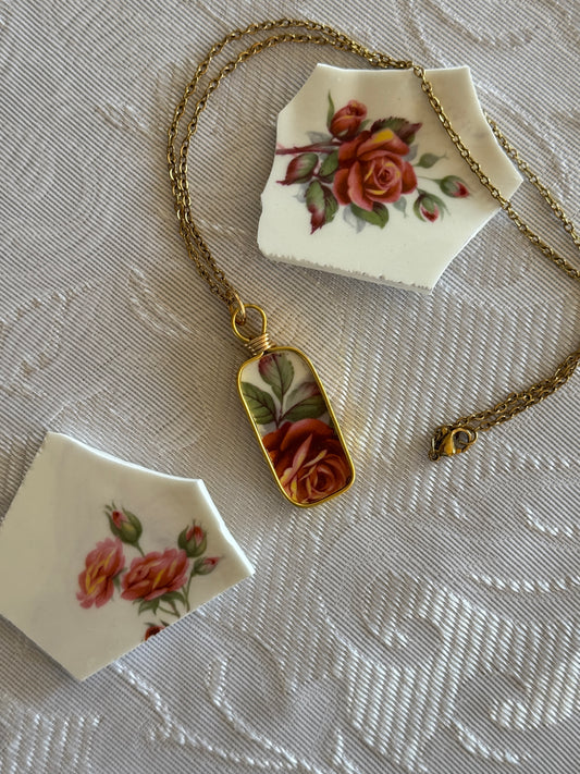 Centennial Rose Rectangle, Stem and Bloom, Gold