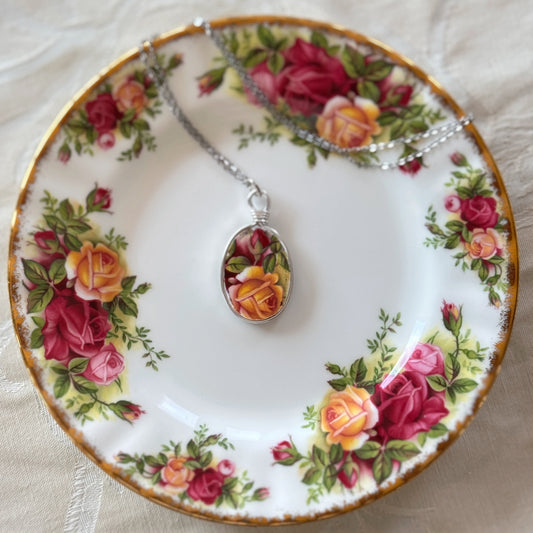 Old Country Rose Pendant in Silver on plate